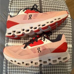 On Running Coral and Crimson Athletic Shoes